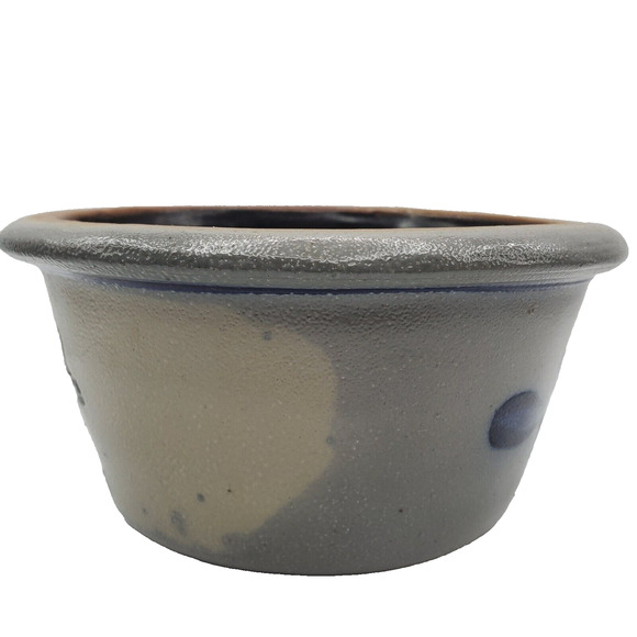 Rowe Blue Heart Pottery Bowl Salt Glaze Baking Dish Vintage 1989 Stoneware Dish - Picture 5 of 9